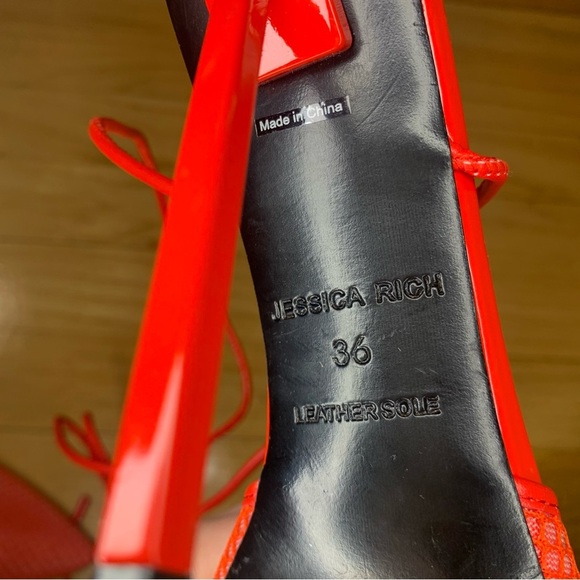 Jessica Rich Women's Exotic Red Strap Lace Up Pointy High Heels - Size 36 - Picture 11 of 12